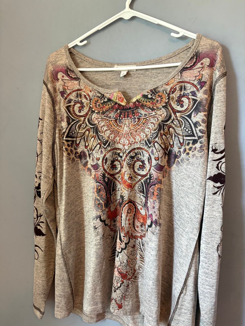 Cato Womens Long Sleeve Paisley Mandala Print Shirt Gray Size XL Read